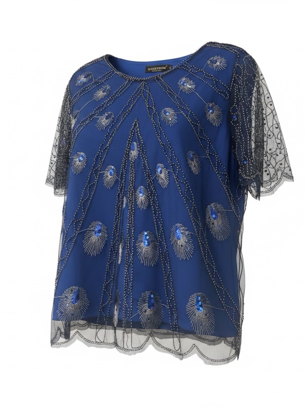 BeyondBabe XL Beaded Peacock Embellished Blue Women's Top